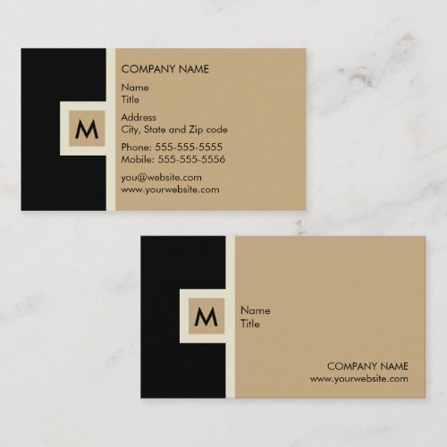 Modern Black and Tan Monogram Business Card