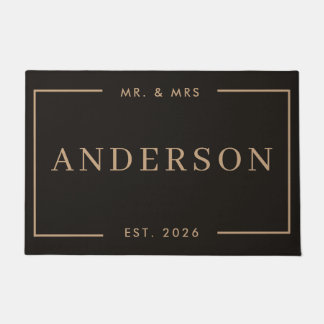 Modern Black and Tan Mr. & Mrs. Wedding Gift Doormat