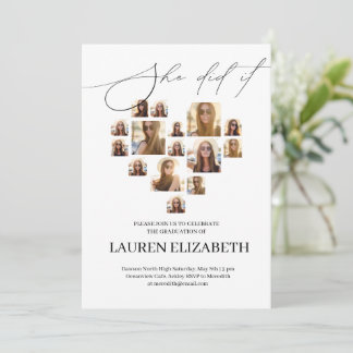 Modern Black and White 15photo collage Graduation  Invitation