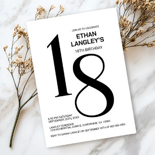 Modern Black and White 18th Birthday Party Invitation