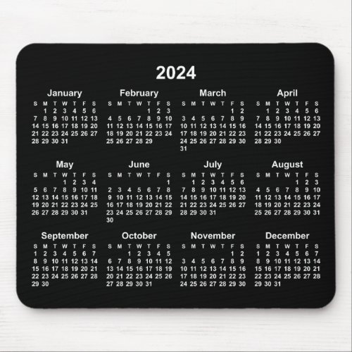 Modern Black and White 2024 Calendar Mouse Pad
