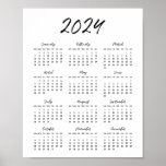 Modern black and white 2024 calendar poster<br><div class="desc">A modern poster calendar,  a perfect way to start the year 2024.</div>