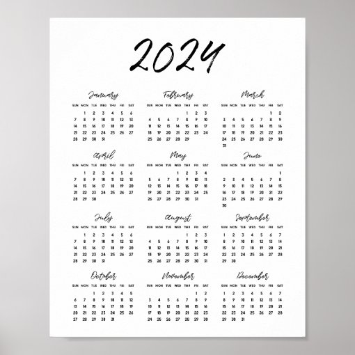 Modern Black And White 2024 Calendar Poster Zazzle   Modern Black And White 2024 Calendar Poster Rab11ab6e50c94ebe95f4cdbcbf7b09c6 Wva 8byvr 510 