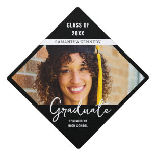 Modern Black and White 2025 Graduate Photo Graduation Cap Topper