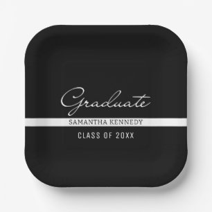 Modern Black and White 2025 Graduation Paper Plates