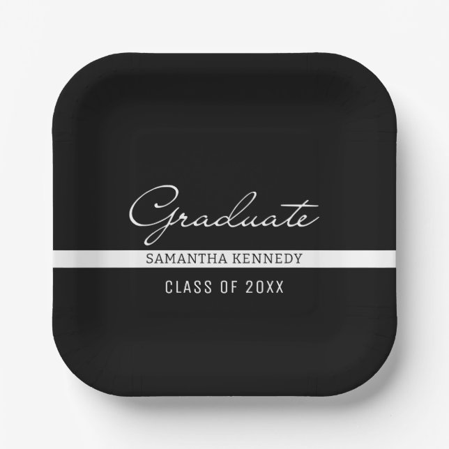 Modern Black and White 2025 Graduation   Paper Plates (Front)
