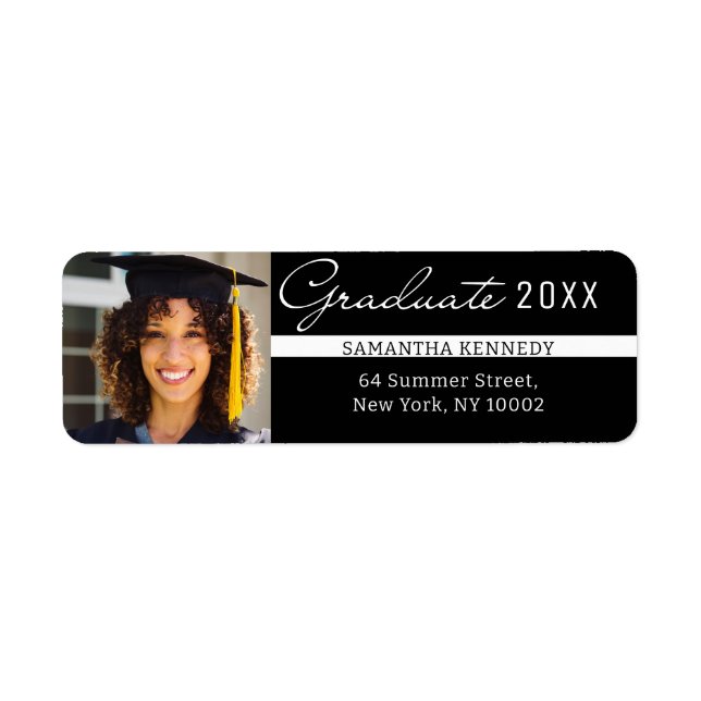 Modern Black and White 2025 Graduation Photo  Label (Front)