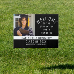 Modern Black and White 2025 Graduation Photo Sign