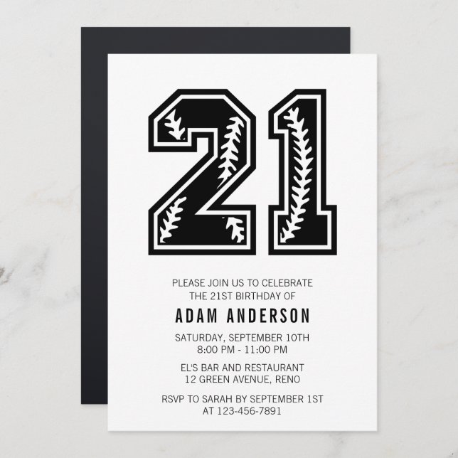 Modern Black And White 21st Birthday Invitation (Front/Back)