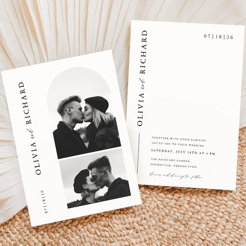 Modern Black and White 2 Photo Wedding Invitation