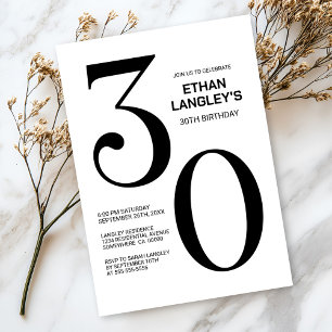 Modern Black and White 30th Birthday Party Invitation