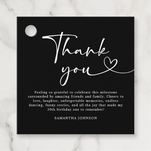 Modern Black and White 30th Birthday Thank You