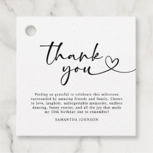 Modern Black and White 30th Birthday Thank You Favor Tags