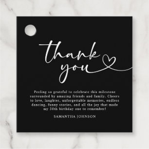 Modern Black and White 30th Birthday Thank You Favor Tags