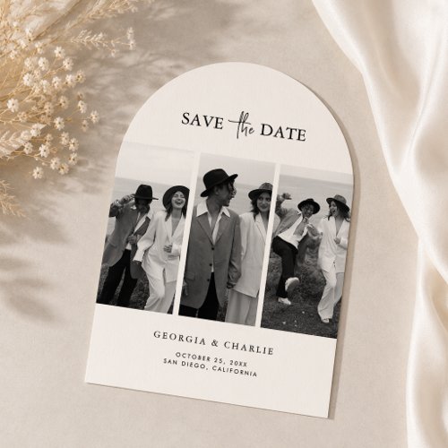 Modern Black and White 3 Photo Wedding Arch Save The Date