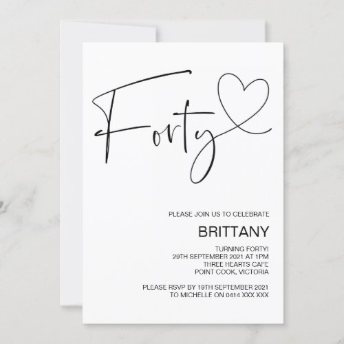 Modern Black and White 40th Birthday Party Invitation