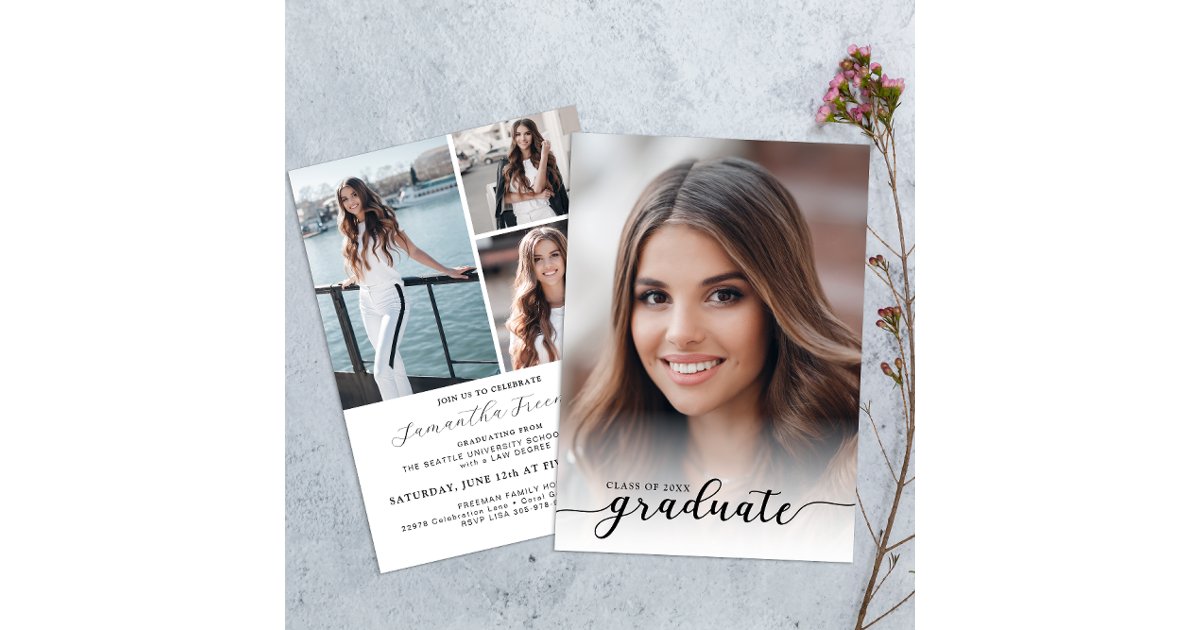 Modern Black and White 4-Photo Graduation Party Invitation | Zazzle