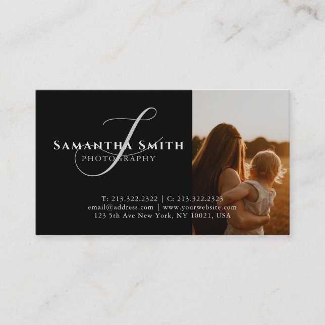 Modern Black and White 4 Photos Photography Business Card (Front)