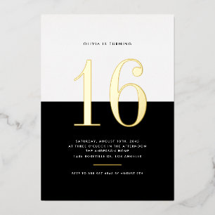 Modern Black and White 60th Birthday Gold Foil Invitation