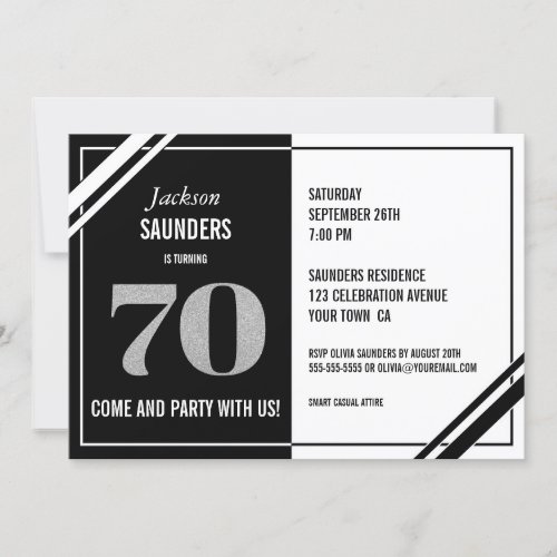 Modern Black and White 70th Birthday Party Invitation