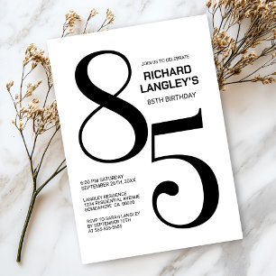 Modern Black and White 85th Birthday Party Invitation