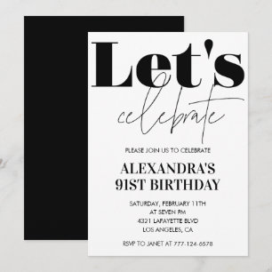 Modern Black and White 91st birthday invitation 