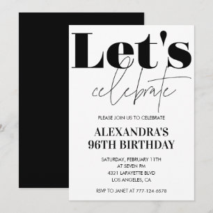 Modern Black and White 96th birthday invitation