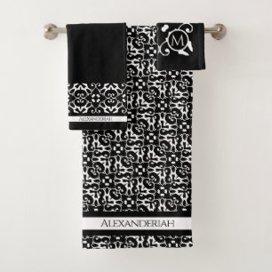 Modern Black and White abstact damask Bath Towel Set