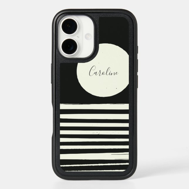 Modern Black and White Abstract Art Personalized Otterbox iPhone Case (Back)