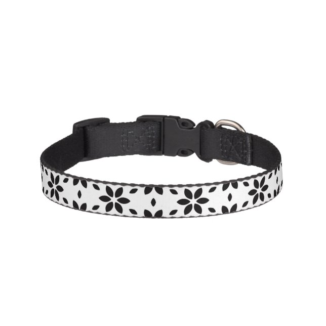 Modern Black and White Abstract Floral  Pet Collar (Front)