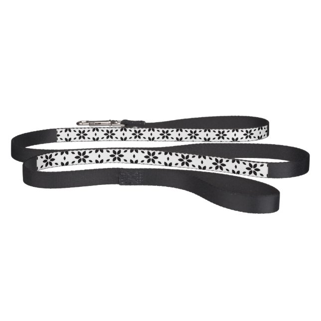 Modern Black and White Abstract Floral  Pet Leash (Full)