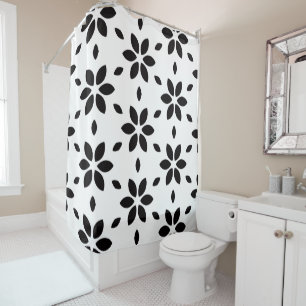 Modern Black and White Abstract Floral  Shower Curtain
