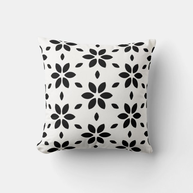 Modern Black and White Abstract Floral  Throw Pillow (Front)