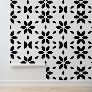 Modern Black and White Abstract Floral  Wallpaper