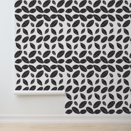 Modern Black and White Abstract Foliage Pattern Wallpaper
