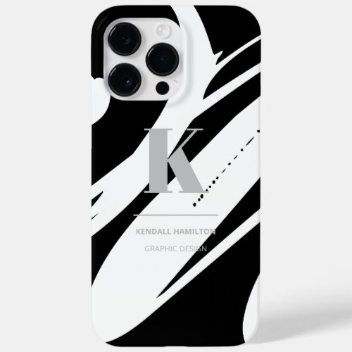 Modern Black and White Abstract Monogram Initial Case_Mate iPhone 14 Pro Max Case