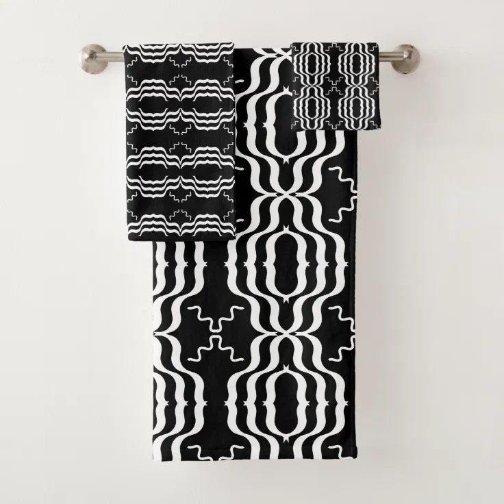 Modern Black and White abstract pattern Bath Towel Set Zazzle