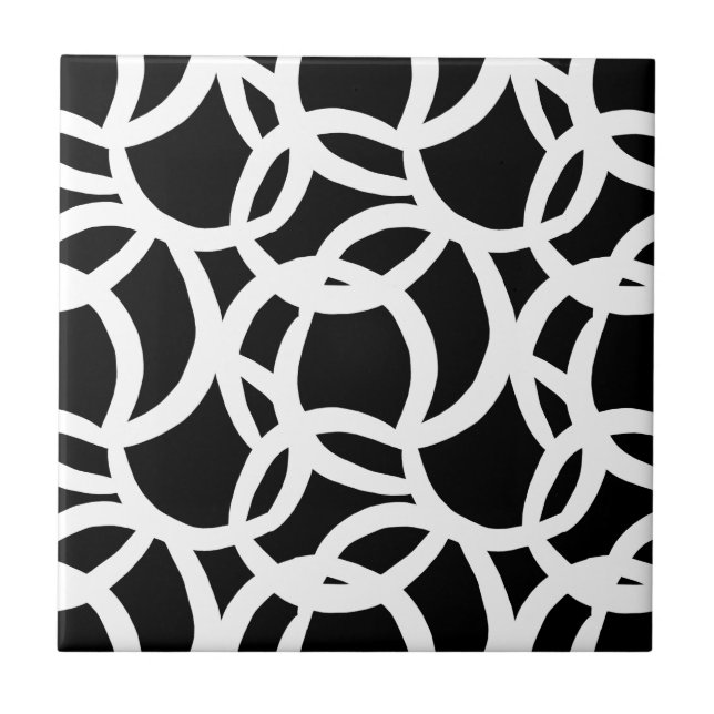 Modern Black and White Abstract Pattern Ceramic Tile (Front)