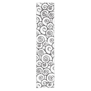 Modern Black and White Abstract Swirly Pattern Short Table Runner