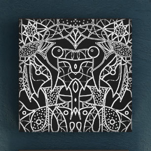 Modern Black And White Abstract Tribal Chalk Lines Canvas Print