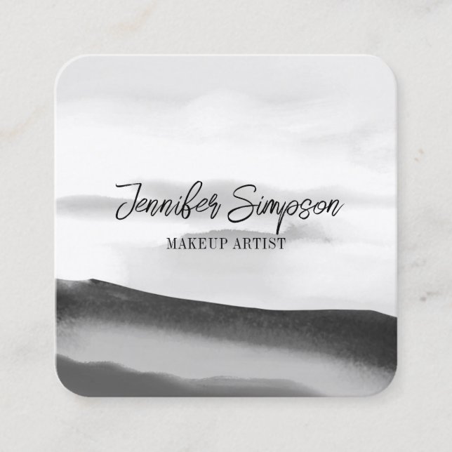 Modern Black and White Abstract Typography Square Business Card (Front)