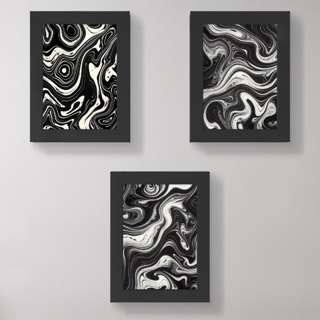 Modern Black and White Abstract Wall Art Set (Front)