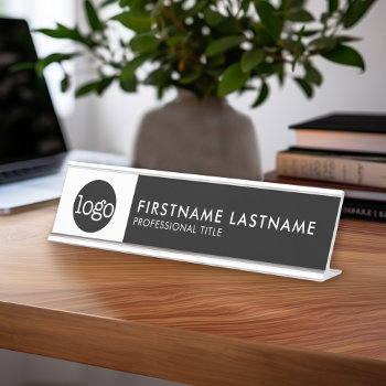Modern Black And White - Add Logo  Name  Title Desk Name Plate by BusinessStationery at Zazzle