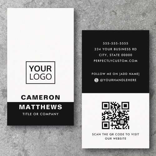 Modern black and white add logo social media icons business card