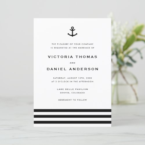 Modern Black and White Anchor Nautical Wedding Invitation