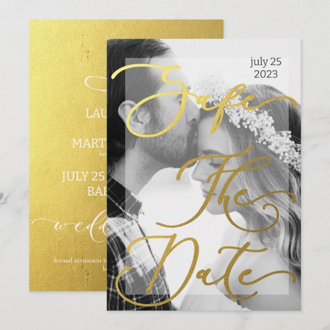 Modern black and white and gold Photo Elegant  Inv Invitation (Front/Back)