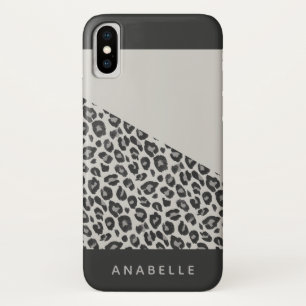 Modern black and white animal leopard print iPhone x case