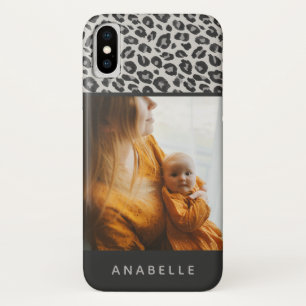 Modern black and white animal leopard print photo iPhone x case