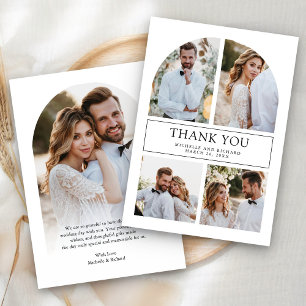 Modern Black and White Arch Photo Collage Wedding Thank You Card