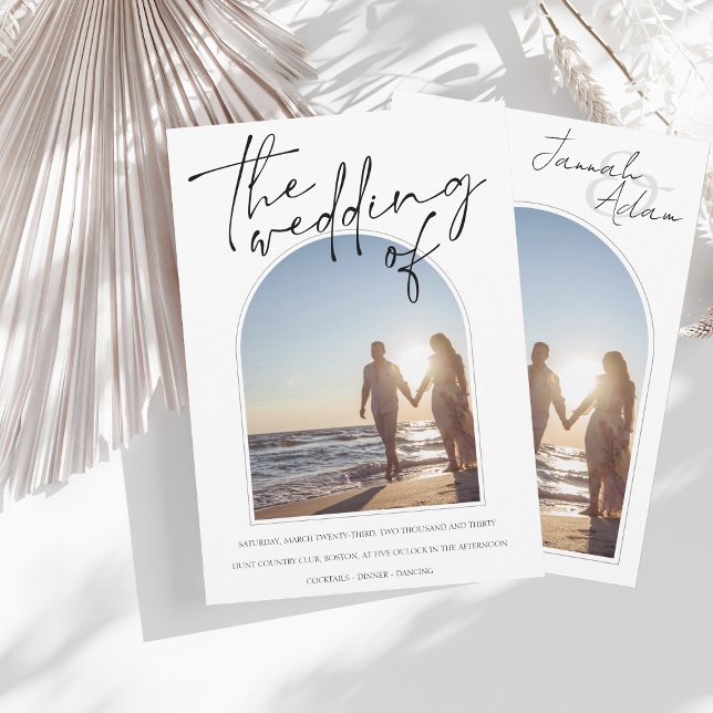 Modern Black and White Arch Photo Wedding Invitation (Creator Uploaded)